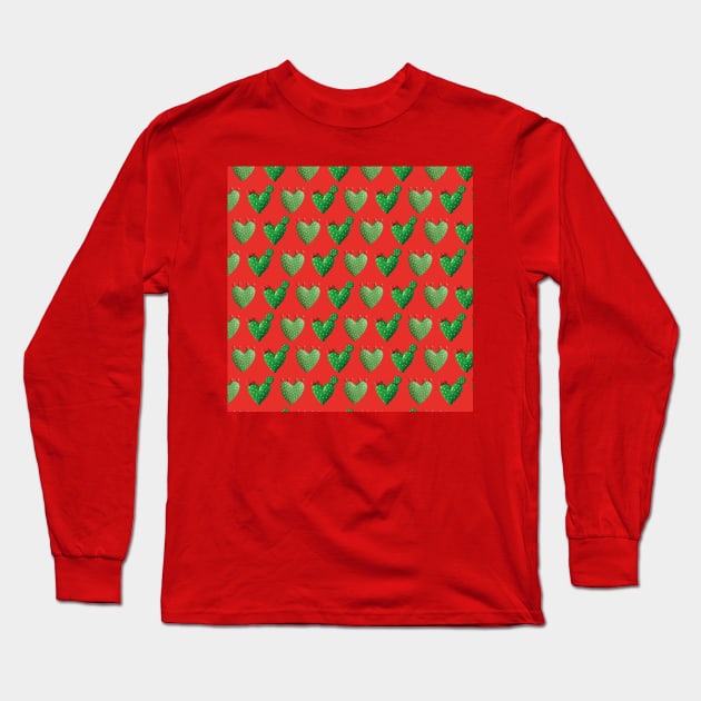 Cactus heart nopal adorable red prickly pear mexican modern pattern Long Sleeve T-Shirt by T-Mex